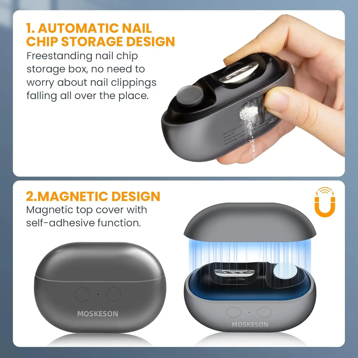 Electric Nail Clippers Automatic Nail Trimmer with Light Portable Fingernail Cutter Polishing Grinder with Nail Scraps Storage