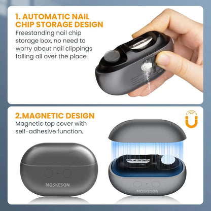 Electric Nail Clippers Automatic Nail Trimmer with Light Portable Fingernail Cutter Polishing Grinder with Nail Scraps Storage
